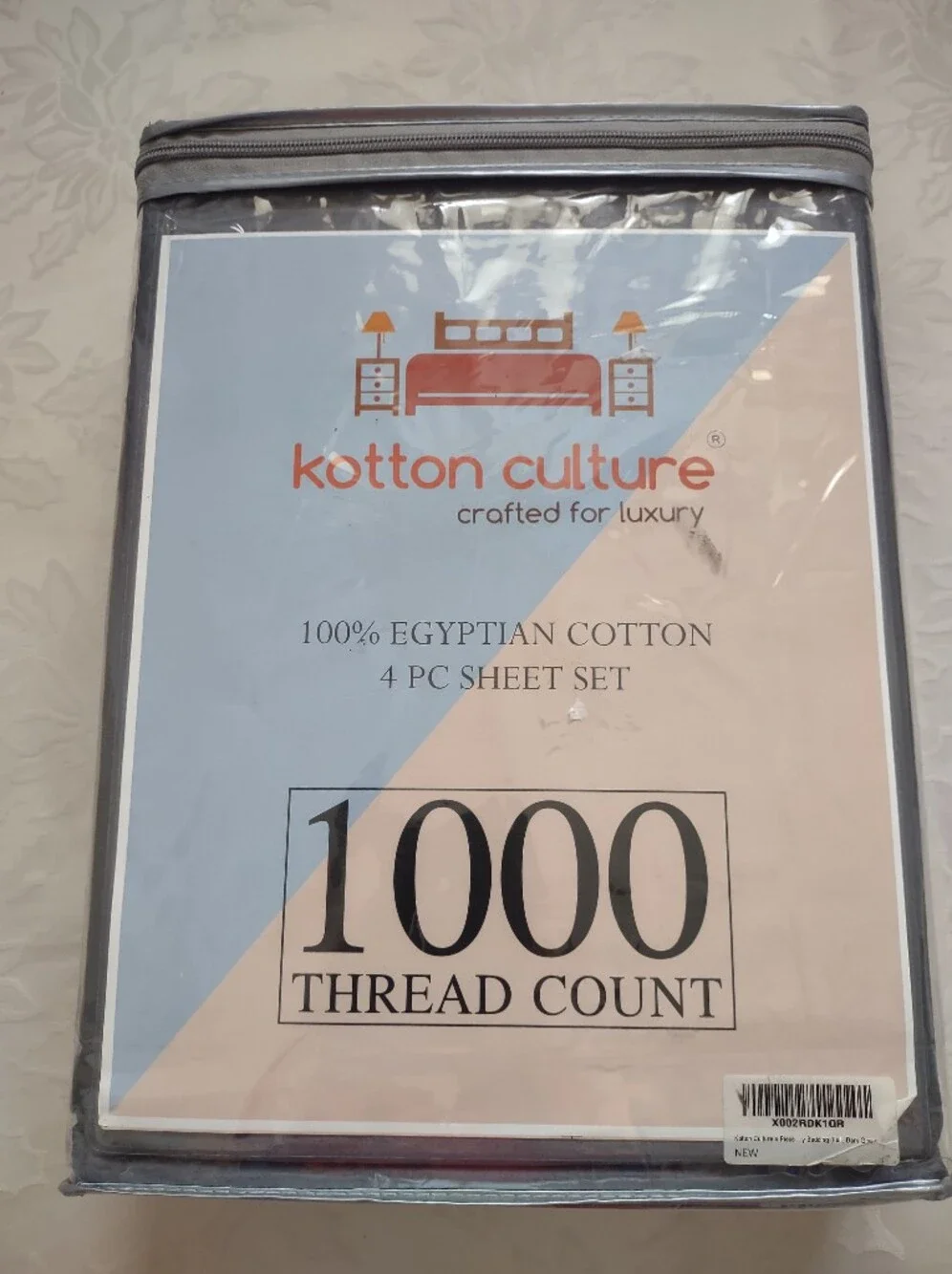 New 🆕 Kotton Culture Luxury 100% Egyptian Cotton 4 Piece Sheet Set Gray